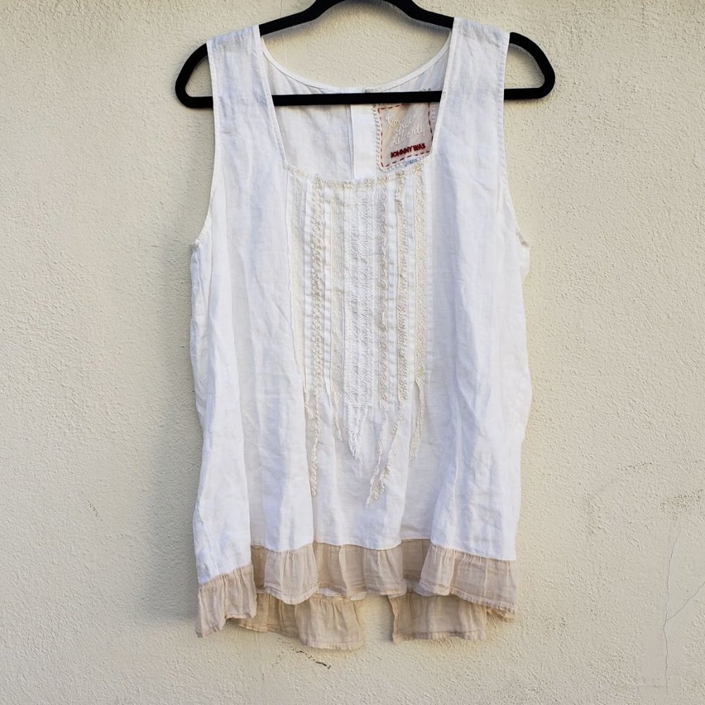 Johnny Was Square Neck Boho 100% Linen Top - Picture 4 of 7